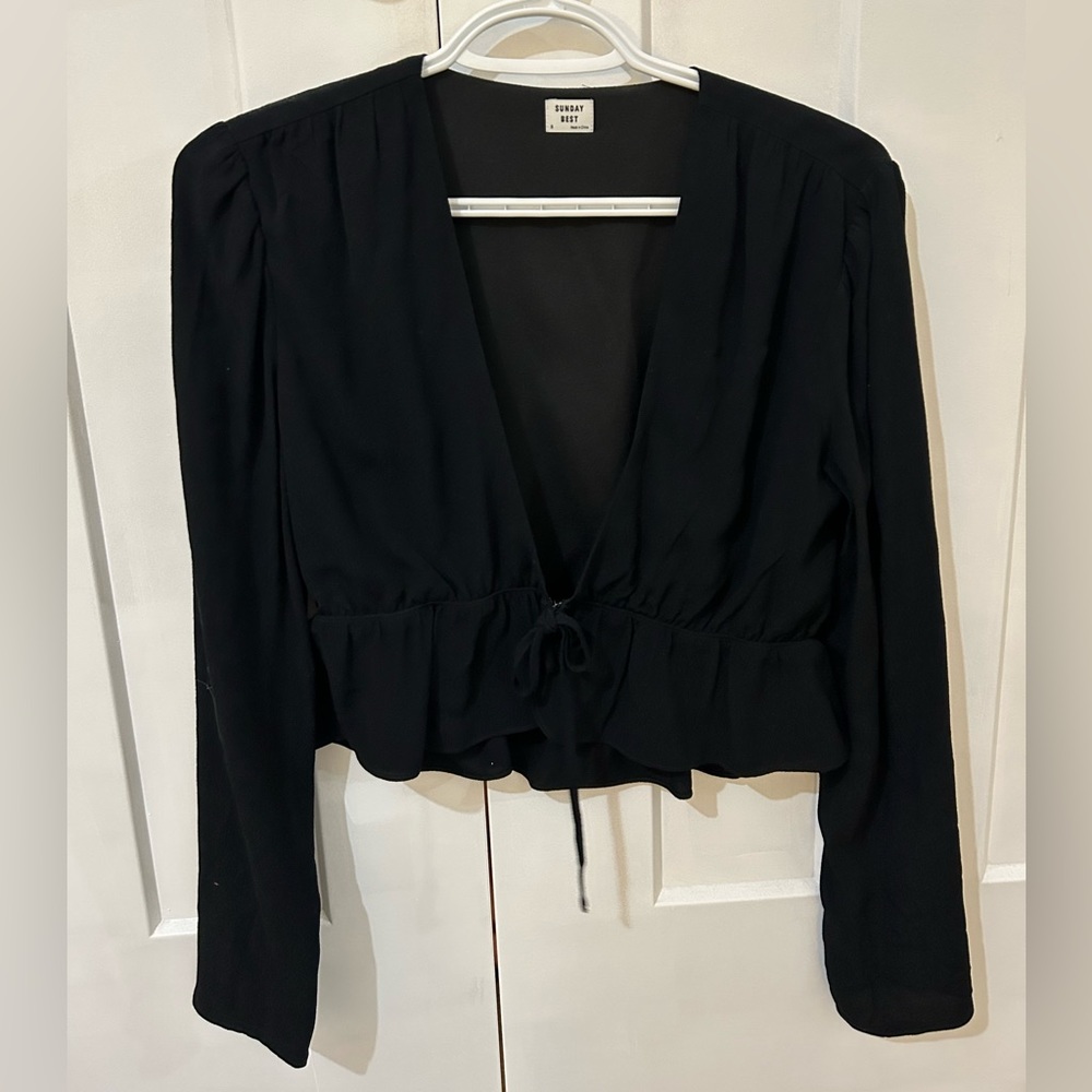 Sunday best cropped tie front blouse